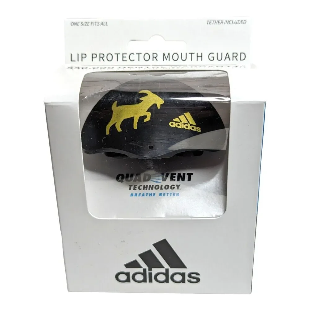 Adidas Quad Vent Black & Gold GOAT Sports Lip Protector Mouth Guard With Tether‎